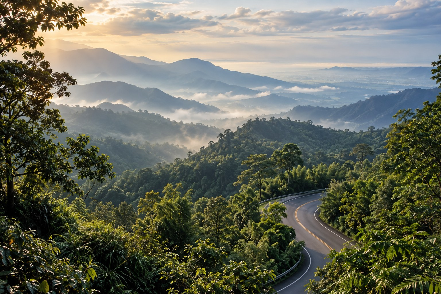 山林道路與下山行程的旅途情境（ai示意，非實景拍攝）